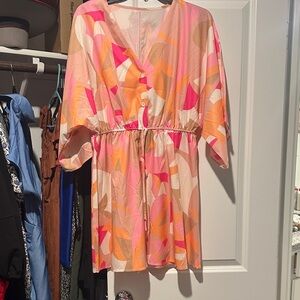 SHEIN Pink and Orange Abstract Mini Dress